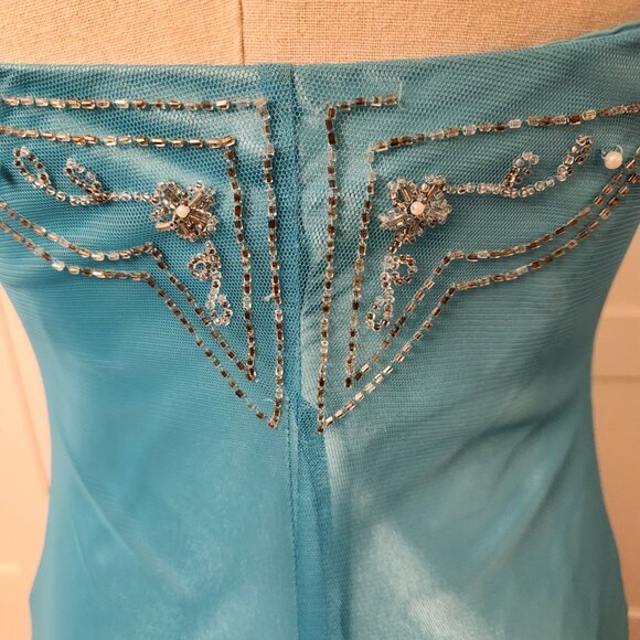 VINTAGE Y2K DZ Nights by Laura Ryner Aqua Beaded Formal Dress Gown Size 3/4 Prom - Picture 5 of 8